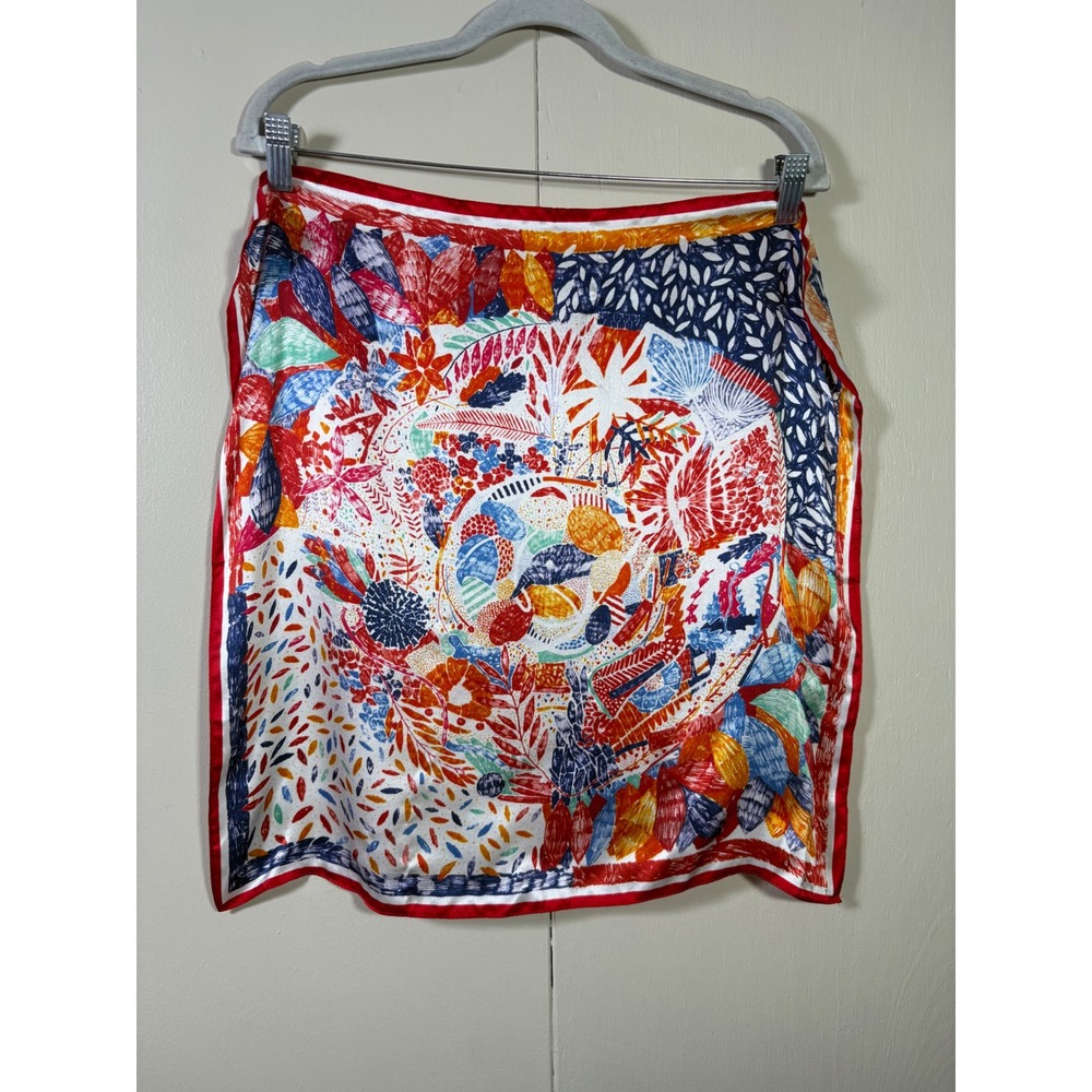 Pure Mulberry Silk Scarf Square Neck Scarf Abstract Floral Red Blue 21x21
